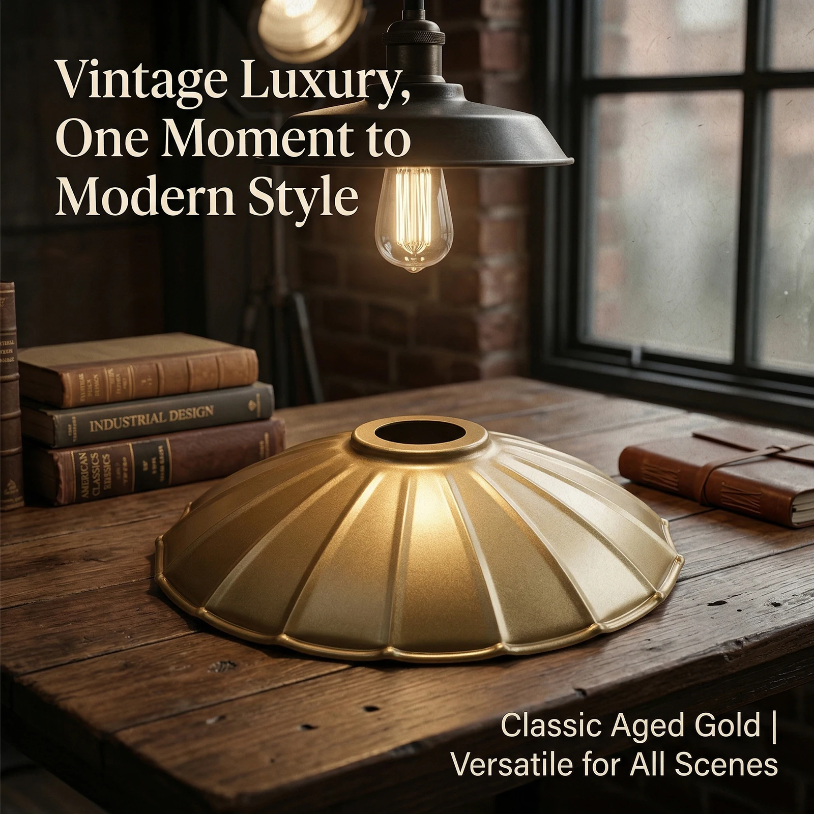 Retro Matte Gold Lamp Shade, Scalloped Fan Pleated Metal Cover for Pendant Chandelier