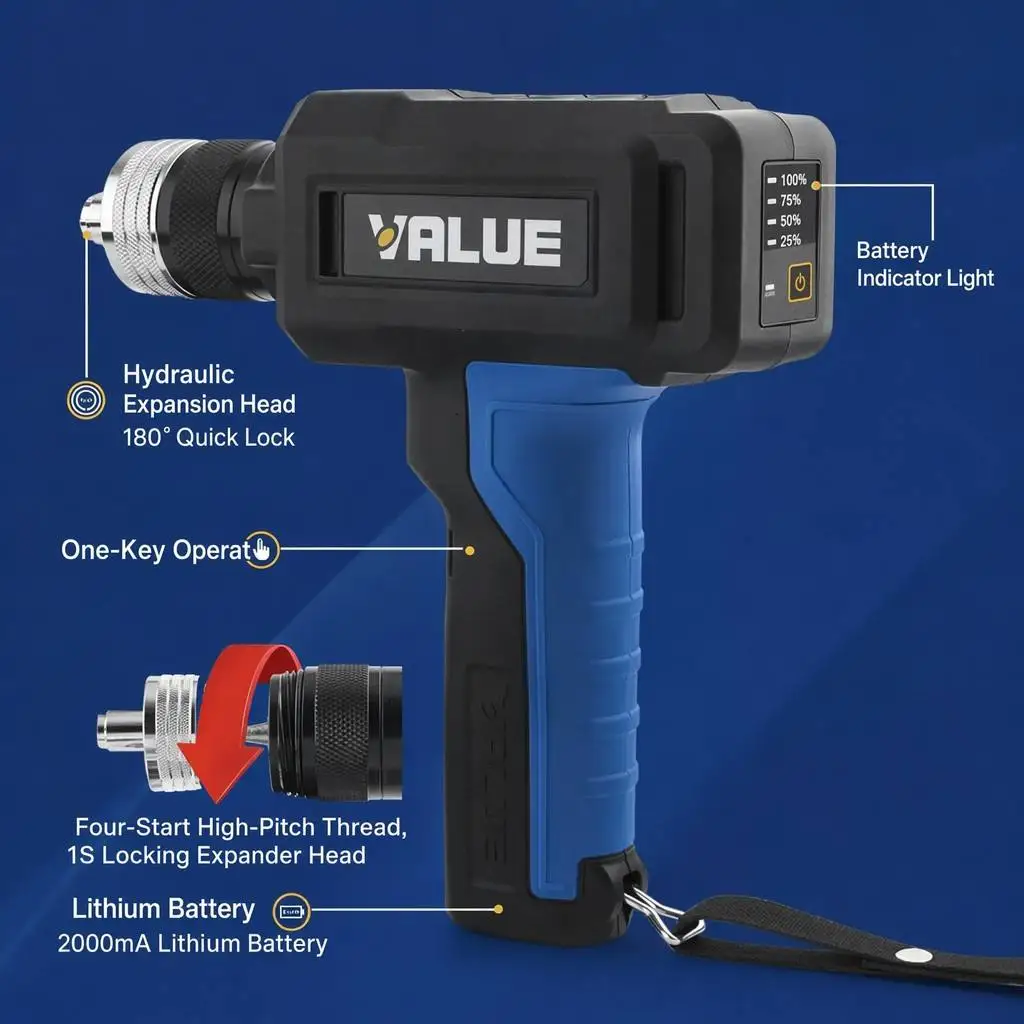 VALUE Power Tube Expander VEE-2 Full-Automatic Brushless Motor 7.4V 2.0Ah Lithium Battery Industry Grade HVAC Refrigeration Tool