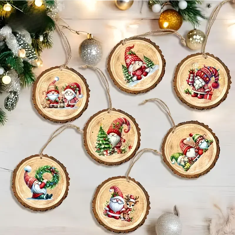 مجموعة تزيين العطلات الخشبية المصنوعة يدويًا من سلسلة سانتا كلوز 12/24 - الهدية المثالية لتزيين المنزل والحديقة