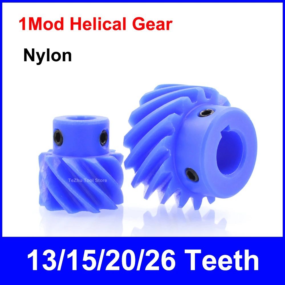 1PCS 45 Degree 1 Mod 13T-26T Left-handed Helical Gear Nylon 13/15/20/26 Teeth Staggered Interlaced Gear Bore 6-16mm