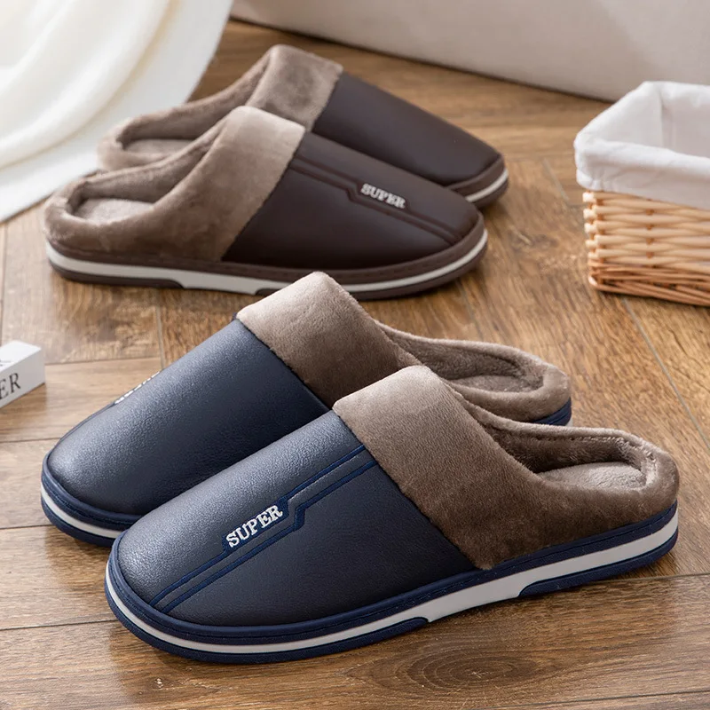 Size 47 48 49 50 Men\'s Autumn Winter Warm Big Size Waterproof Slippers Large Size Home Bedroom Casual Shoes House Indoor Slides