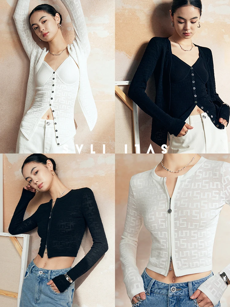 

Женский кардиган-топ Ele Hollow out S-Design от SVLI: дышащая, универсальная верхняя одежда, доступна в коротких и длинных рукавах.