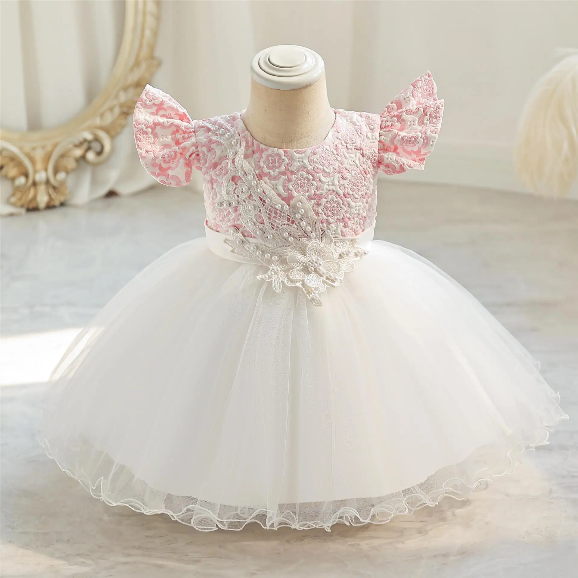 

0-2 Years Puffly Sweet Toddler Girl Wedding Birthday Party Dresses Beading Christams Tutu Baby Princess Gown Kids Clothes