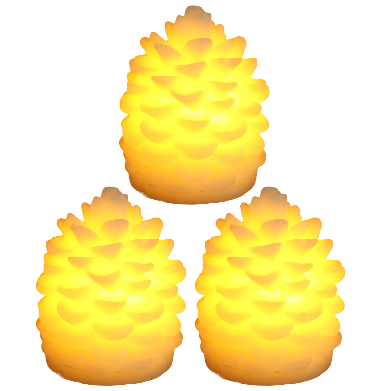 

3Pcs Pinecone LED Lights Warm Yellow Flameless Wax C Decor Christmas Party Valentine Engagement LED Bulbs Tube