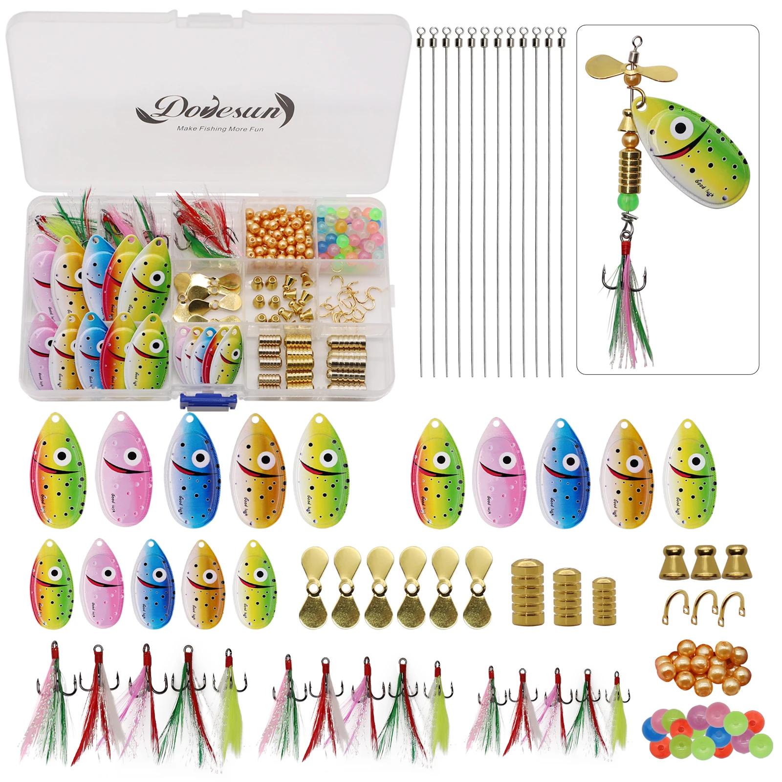

228pcs Fishing Lure Making Kit - DIY Inline Spinner Baits for Bass Fishing Trout Salmon Freshwater Gift for Men