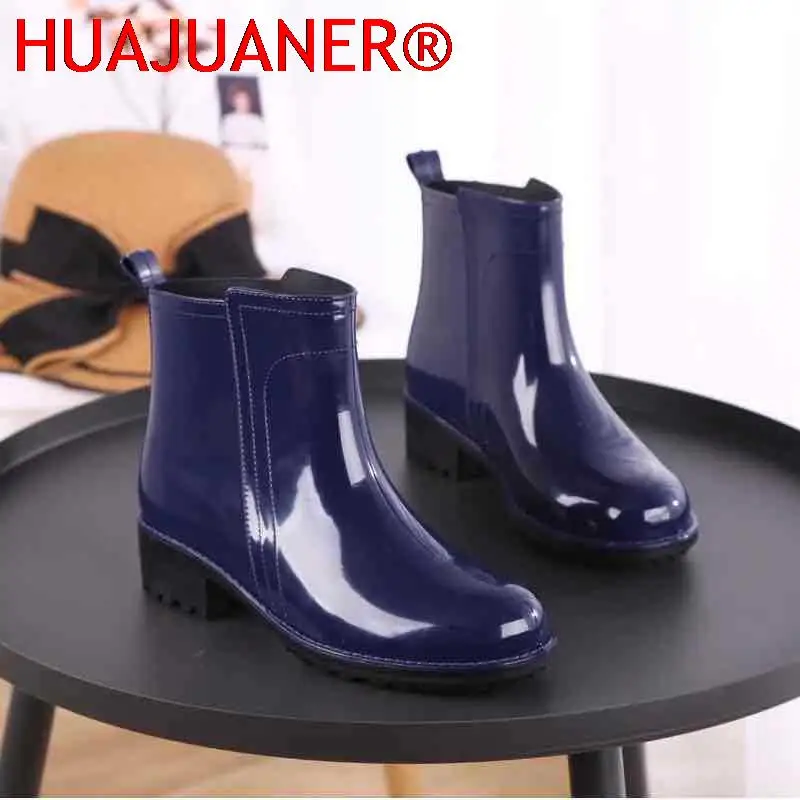 Frauen Regen Stiefel Wasserdichte Gummi Sohle Niedrigen Ferse Winter Schuh Weiblichen Mittleren Rohr Mode Neue Marke Design Ankle Boot