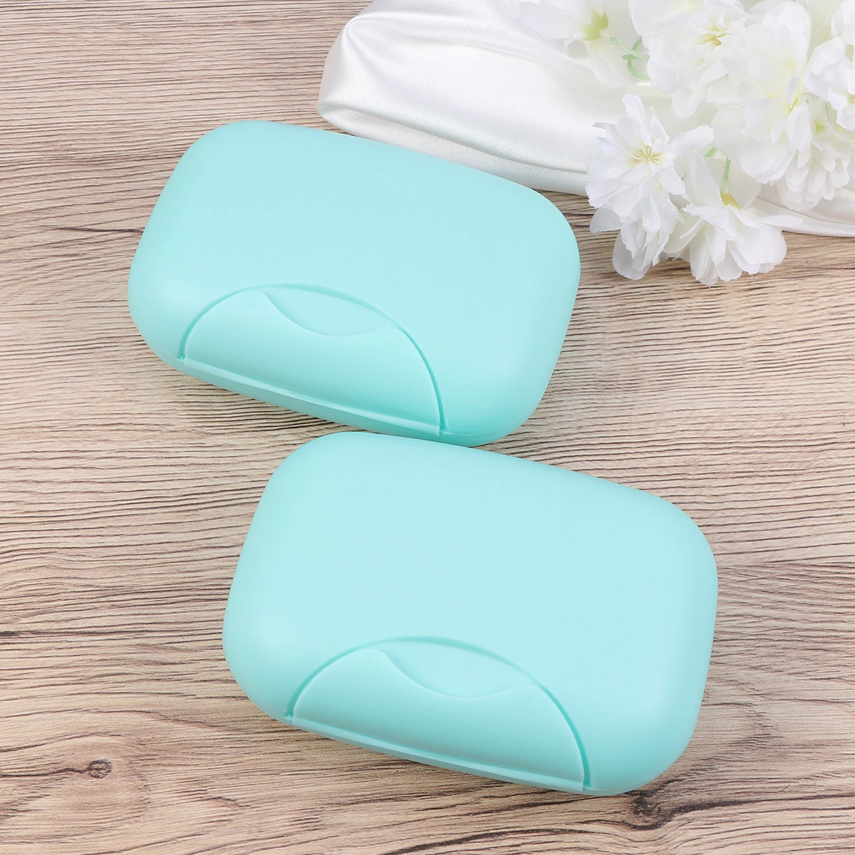 

2 Pcs Soap Holders for Bathroom Waterproof Box Case Basket with Cover Blue Travel