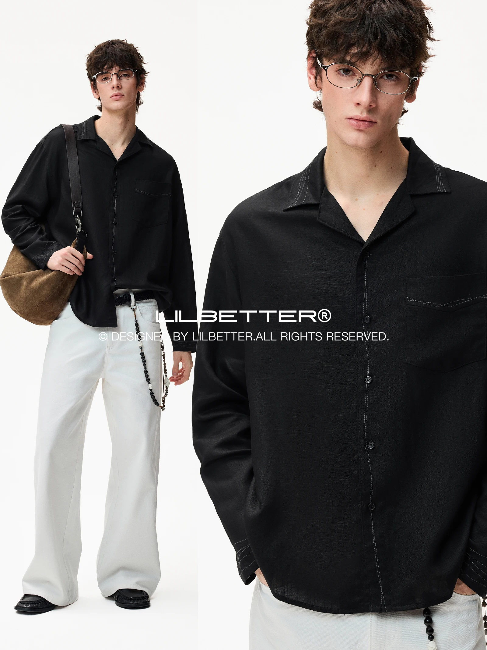 Lilbetter Long Sleeve Shirt Loose Fit Cuban Collar Textured Sensation  Linen Mixed Fashion Urban Style Men's Outerwear