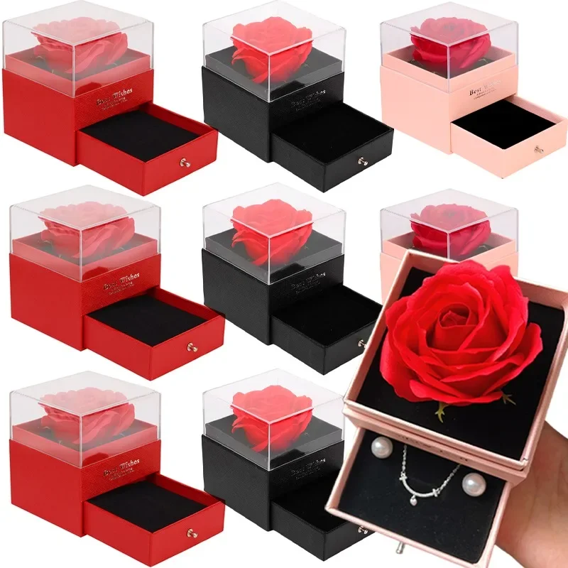 

Valentine Jewelry Box Portable Proposal Rose Love Boxes Necklace Ring Bracelet Jewelry Box Girlfriend Mom Romantic Festival Gift