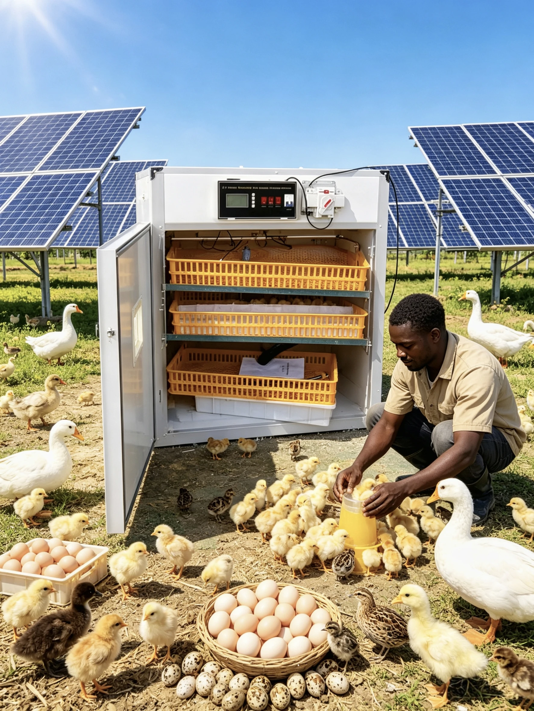 Dual Power Solar 264 Eggs Chicken Incubator - Automatic Temperature & Humidity Control For Hatching Duck/Goose/Quail Eggs HJ-SI3