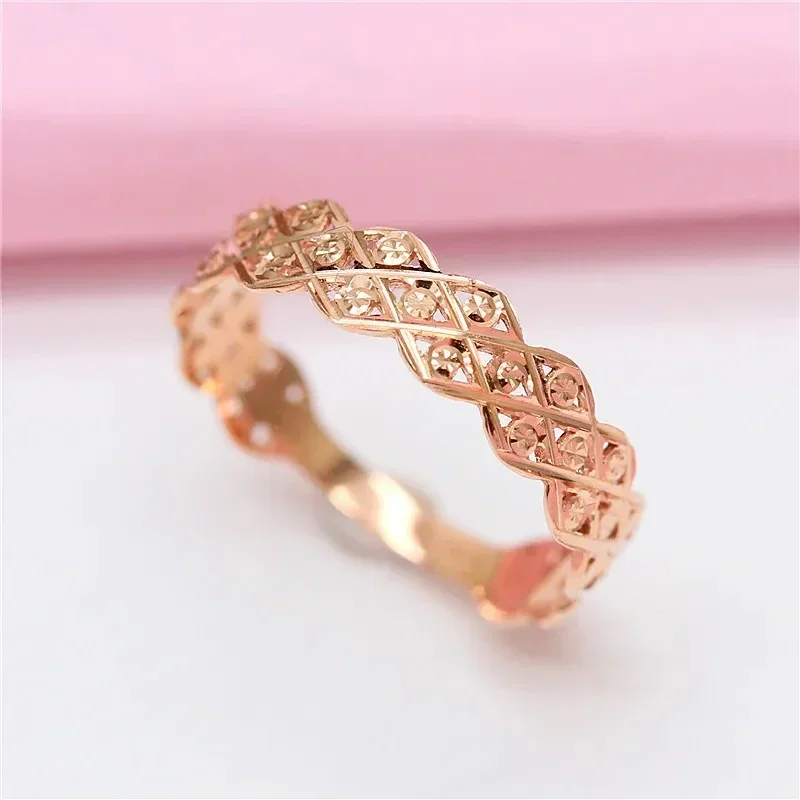 585 Purple Gold Plated 14K Rose Gold Wedding Rings for Couples Elegant Hollow Craftsmanship Luxury Jewelry for Girlfriend