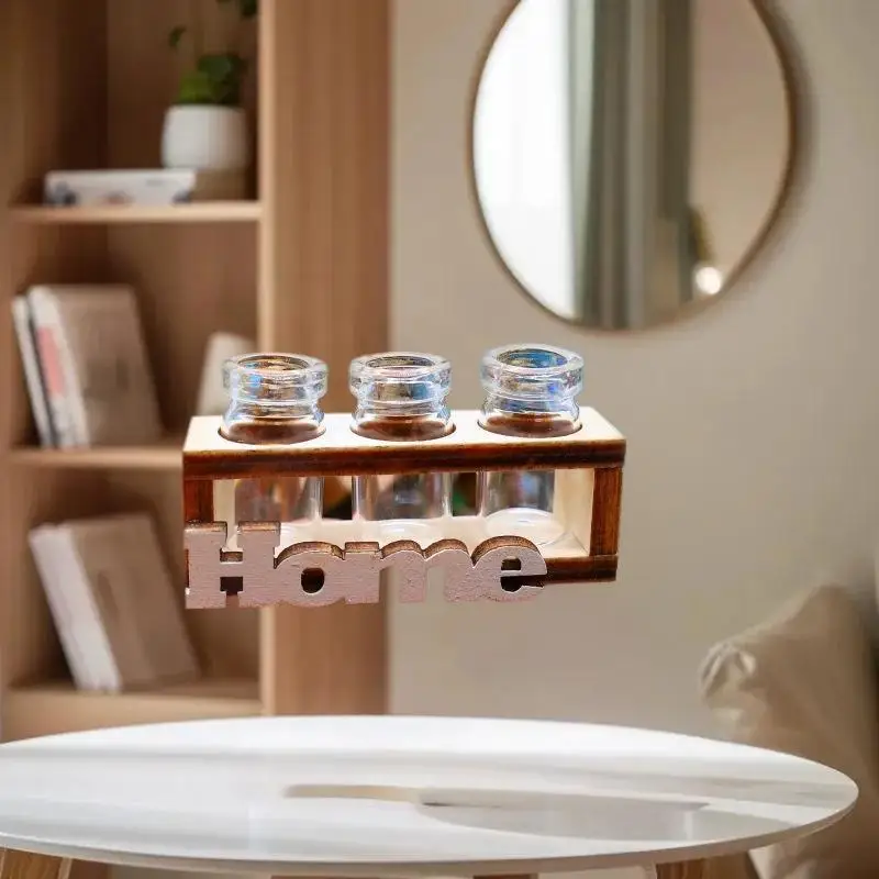 Compact Glass Bouquet Vase Miniature 1:12 Scale Dollhouse DIY Wood Hydroponic Flower Stand, Home & Garden Decoration Playset
