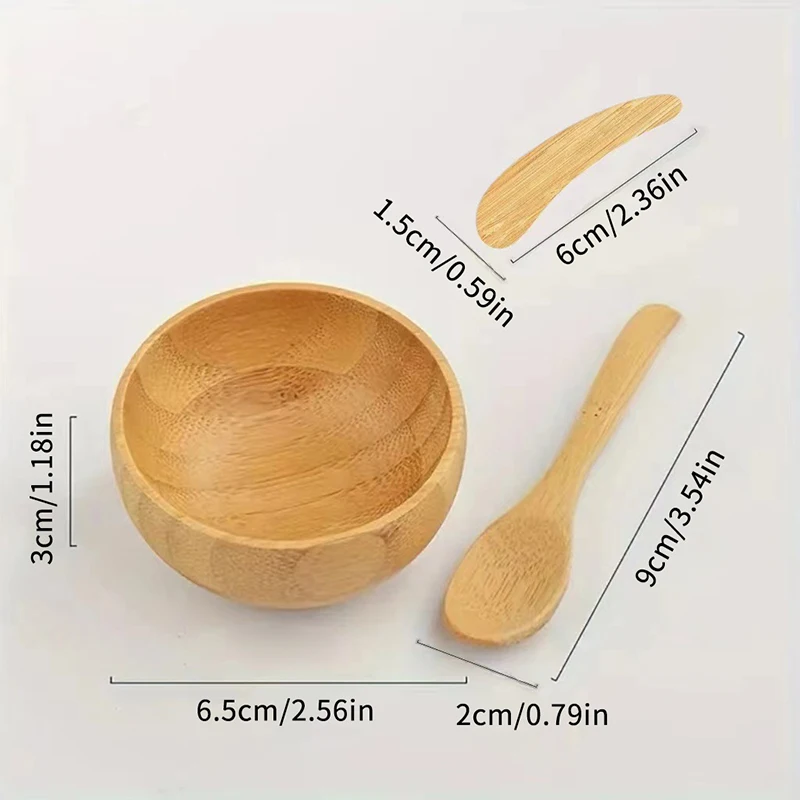 1/2/3pcs Mini Size Bamboo DIY Face Mask Mixing Bowl with Spoon Aromatherapy Bowl Set Massage Oil Face Care Makeup Tool Kits