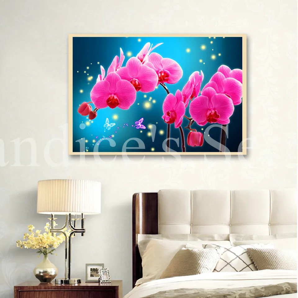 

5D DIY Diamond Painting Cross stitch kits Pink Orchid Flower Full Drill Square Diamond Embroidery decoración hogar ダイヤモンドアート