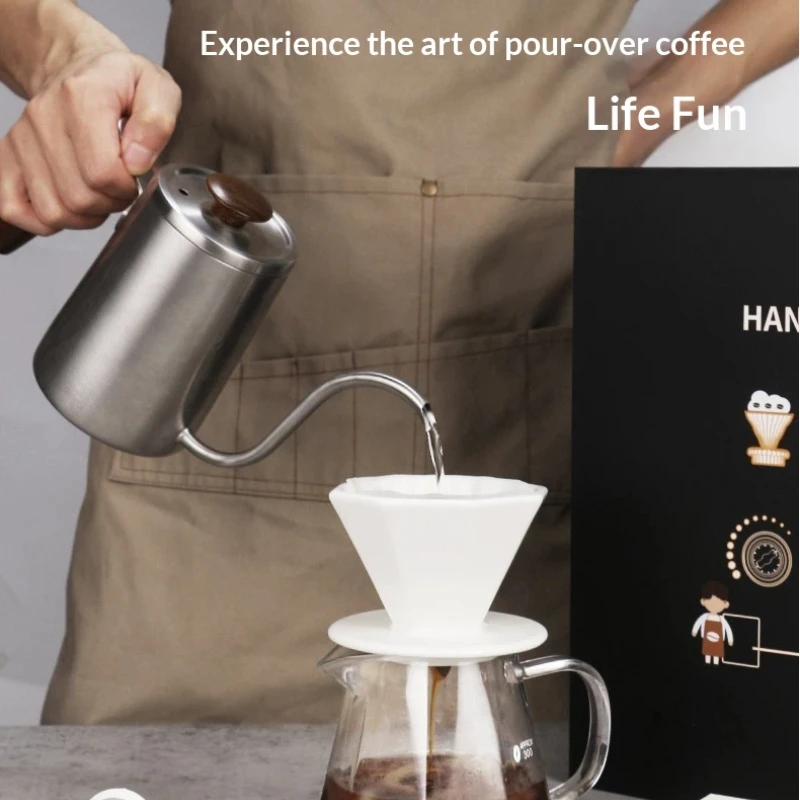 Nibu Hand Brew Coffee Set 5 Pieces Octagonal Dripper Gooseneck Kettle Glass Pot Filter Paper Gift Kit For Home Office Use