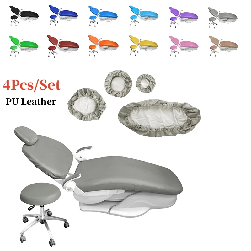 4Pcs/Set Dental Chair Cover Unit PU Leather Elastic Waterproof Protective Case Seat Chair Cover Dentistry Lab Dentist Equipment