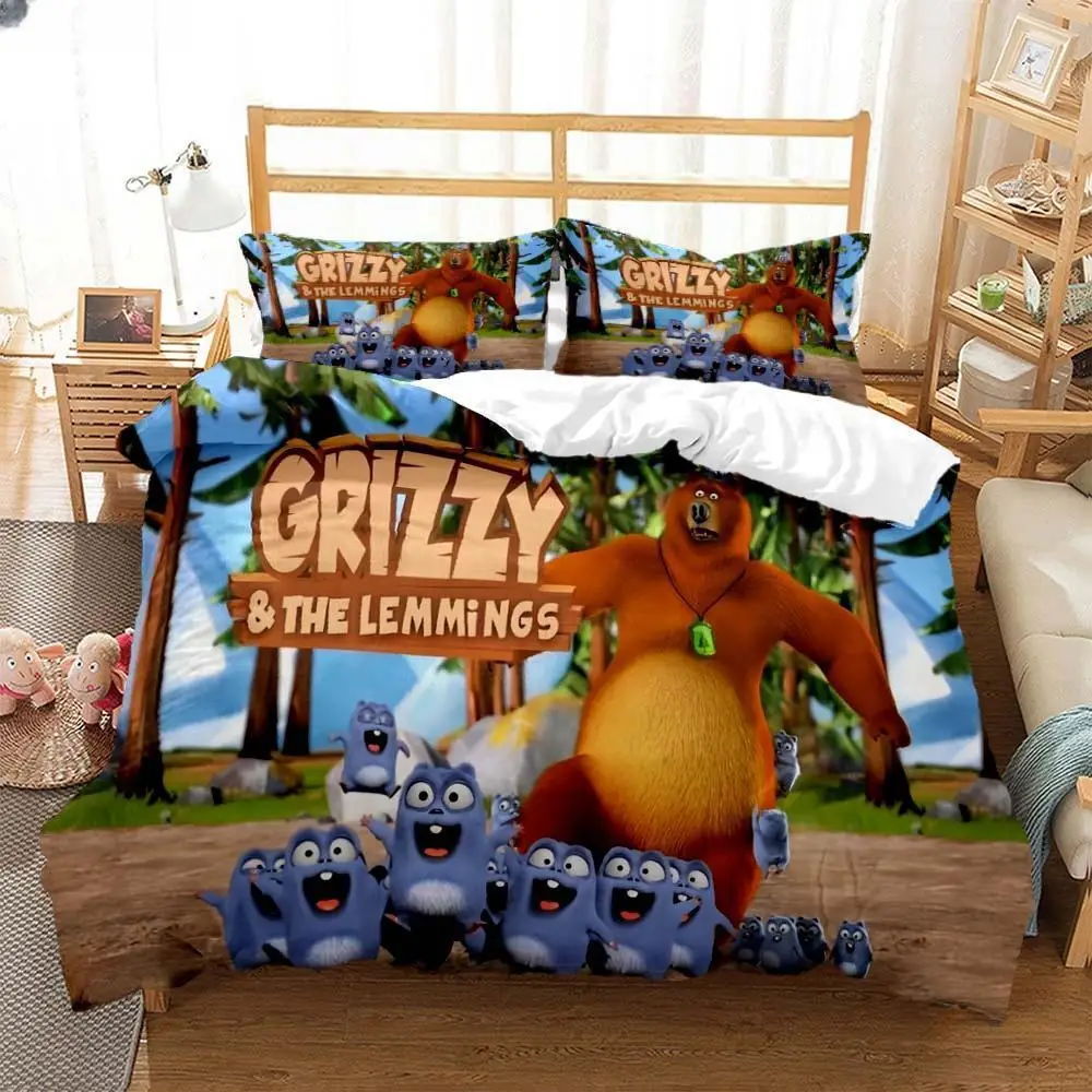 Grizzly The Lemmings Cartoon Anime Duvet Cover Comforter Bedding Set Soft Quilt Cover And Pillowcases Single/Double/Queen/King