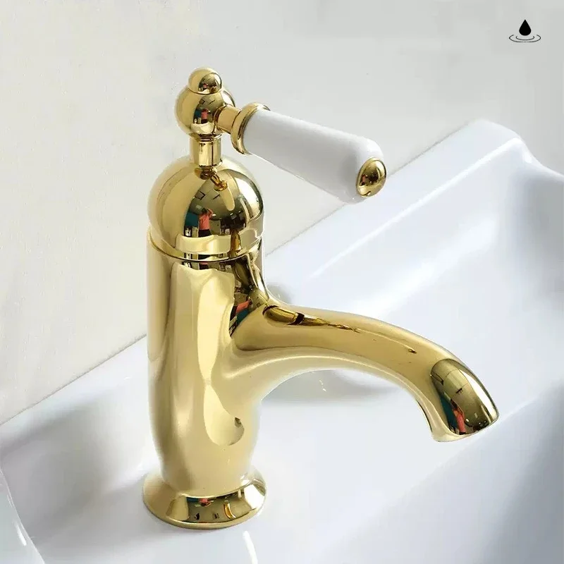 French vintage copper basin faucet bathroom bathroom counter basin ceramic single handle hot and cold anti-splash faucet