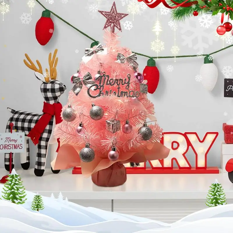Kleine kunstmatige kerstboom Desktop Kunstmatige miniatuur dennenboom Desktop miniatuurboom met ornamenten voor inkomhal