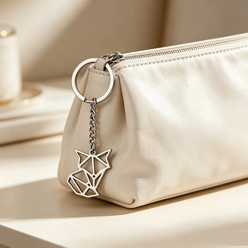 Origami Fox Stainless Steel Pendant Key Chain Geometric Animal Keyring Jewelry Girls Handbag Car Keychains Gifts Accessories