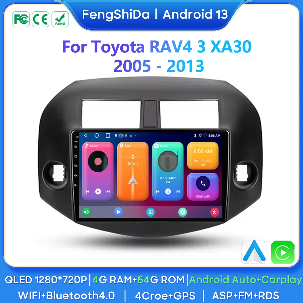 

Android 13 для Toyota RAV4 3 XA30 2005-2013, мультимедийный автомобильный монитор, видеоэкран, навигация, радио, авто, Wi-Fi, GPS, стерео