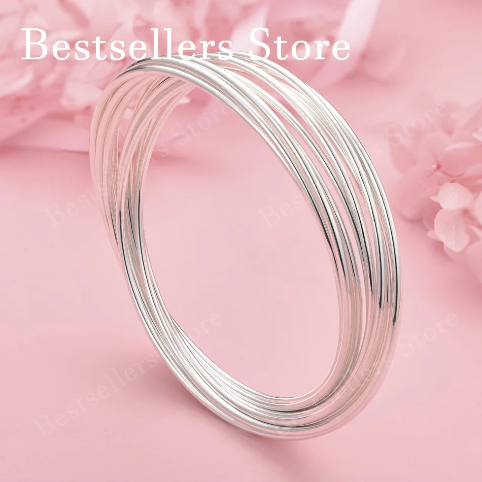 Luxury 925 sterling silver simple 10 circle circular bracelet for women's fashion parties, weddings, jewelry accessories