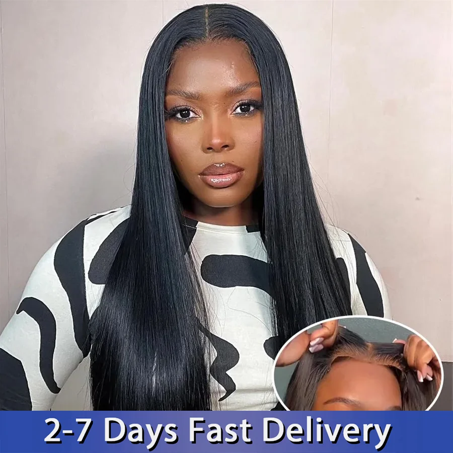 Pre Cut Gluess Wigs Human Hair Glueless Natural Color 6x4 Lace Front Wigs Human Hair Bling Straight Human Hair Wigs