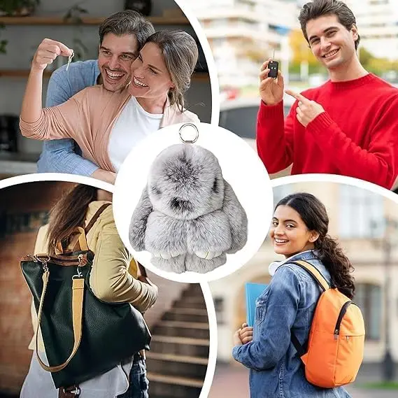 سلسلة مفاتيح أرنب لولو مع علبة، قلادة أرنب ناعمة ولطيفة مصنوعة يدويًا، سلسلة مفاتيح قطيفة لطيفة على شكل أرنب #6