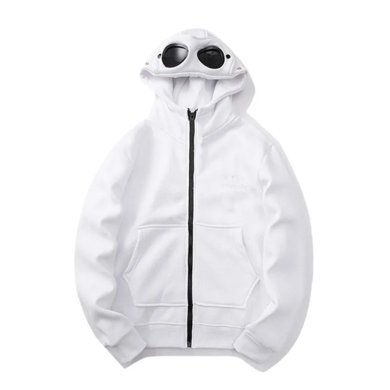 Fashion Men\'s Hoodies Zipper Up Hooded Sweatshirt Trend Sunglasses Hat Cardigan Jacket High Street Autumn Long Sleeve Warm Coats