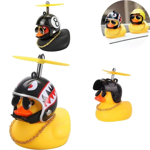 Imagen 2 del producto Pato de coche con casco, colgante de viento roto, pequeño pato amarillo, Motor de bicicleta de carretera, accesorios de ciclismo sin luces