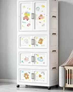 Cartoon-Aufbewahrungsschrank mit mehreren Ebenen, faltbar, für Babykleidung und -hosen, mehrstöckiger Aufbewahrungsschrank aus Kunststoff.