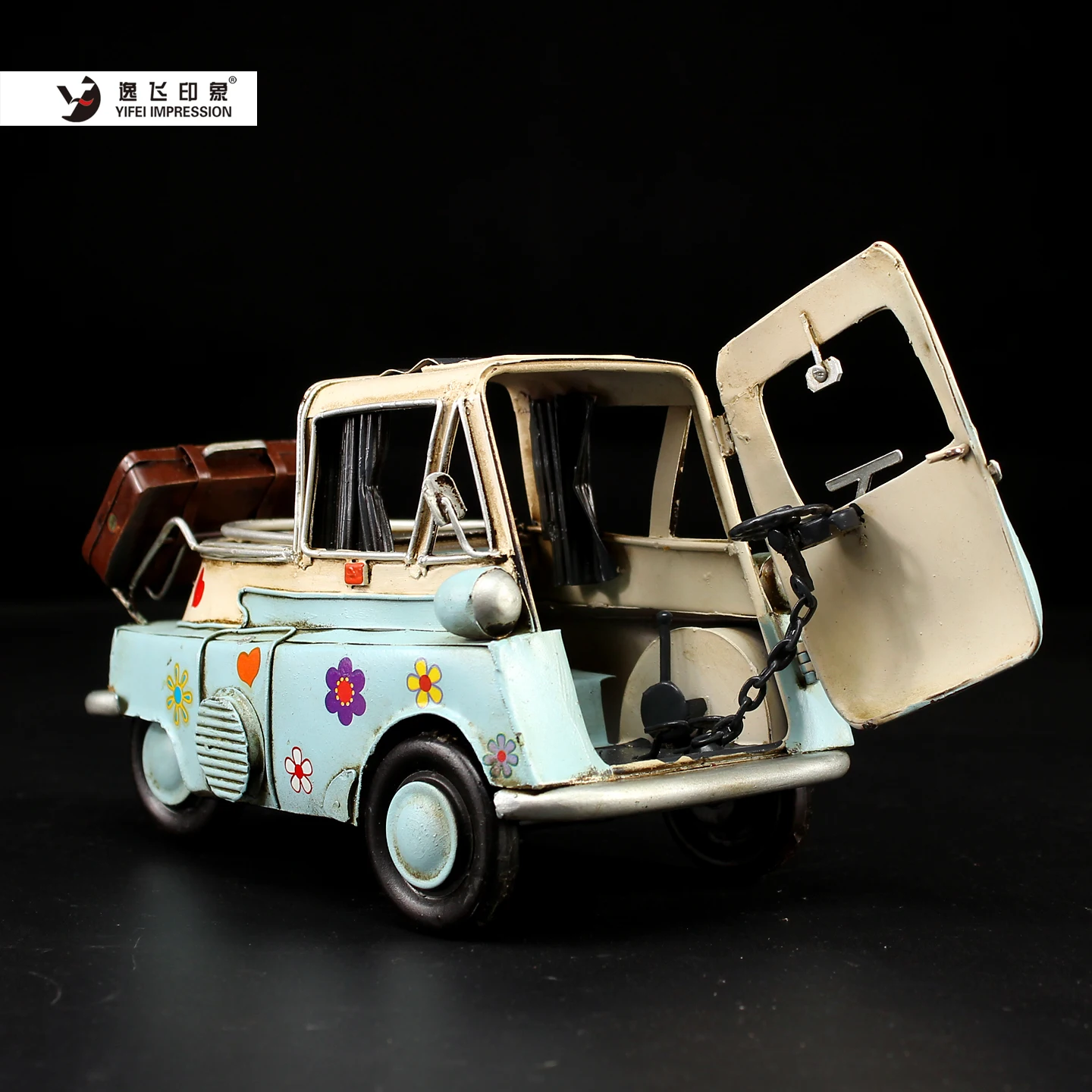 1957 Style Vintage Light Blue Mini Car Model Handmade Retro Iron Art Figurine Home Desk Decor Collectible Gift