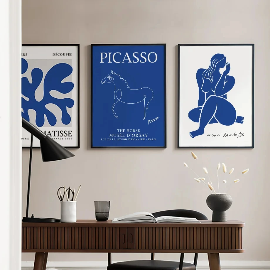 Blue Henri Matisse Picasso Wall Art Canvas Painting, Nude Botanical Prints, Posters for Living Room, Decorative Pictures