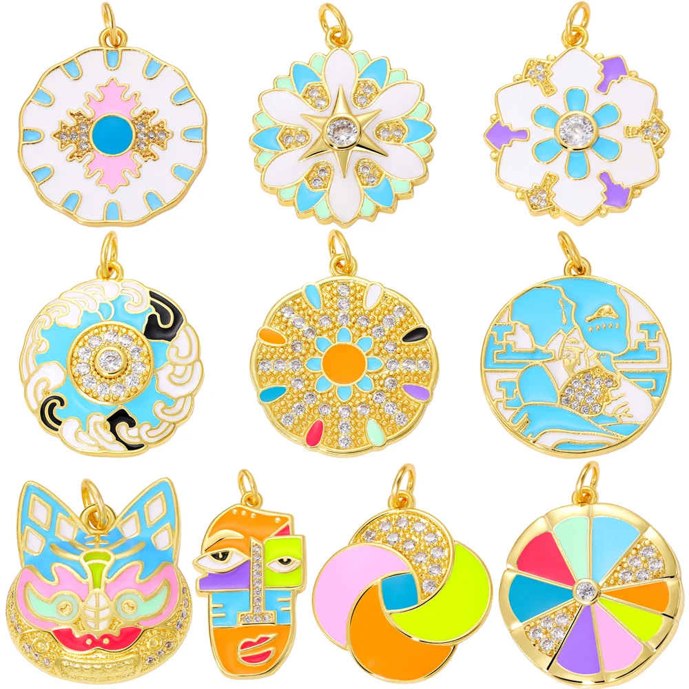 Juya Handmade 18K Real Gold Plated Multicolor Snowflake Sun Flower Cat Star Enamel Charms For DIY Handicraft Accessories Making