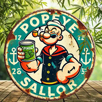 Vintage Sailor-Themed 8x8 Inch Round Wall Art - Rustic Aluminum Metal Sign with Cartoon Sailor & Anchor Design, Perfect for Home