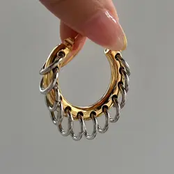 New ins Stainless Steel Chain Ear Earring Vintage Multiple Round Earrings For Women Girls Fashion Aesthetic Jewelry