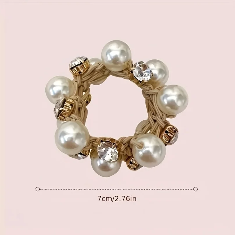 3 قطع من ربطة شعر لؤلؤية بسيطة وأنيقة للنساء، عصابة رأس بسيطة وأنيقة من اللؤلؤ الاصطناعي، شريط مطاطي.