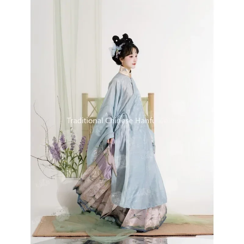 Originele Chinese moderne groene lente opstaande kraag rok vest geborduurde wolk schouderrok orse gezicht rok roze Hanfu