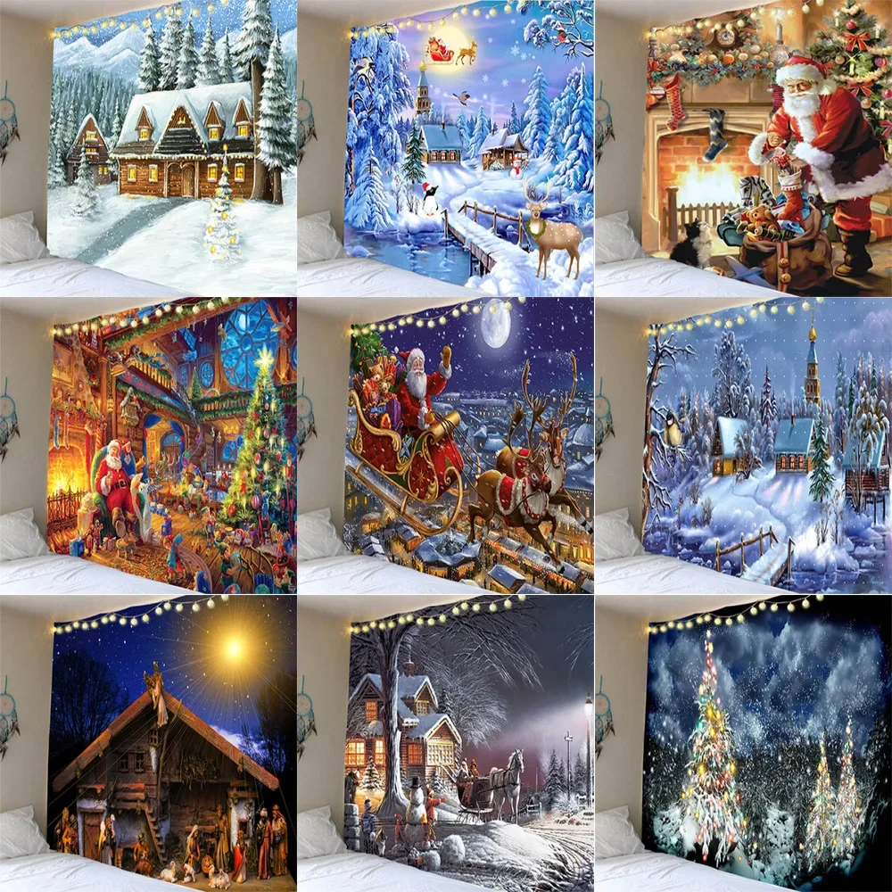 Christmas decoration Santa Claus  tree print pattern tapestry home living room bedroom wall