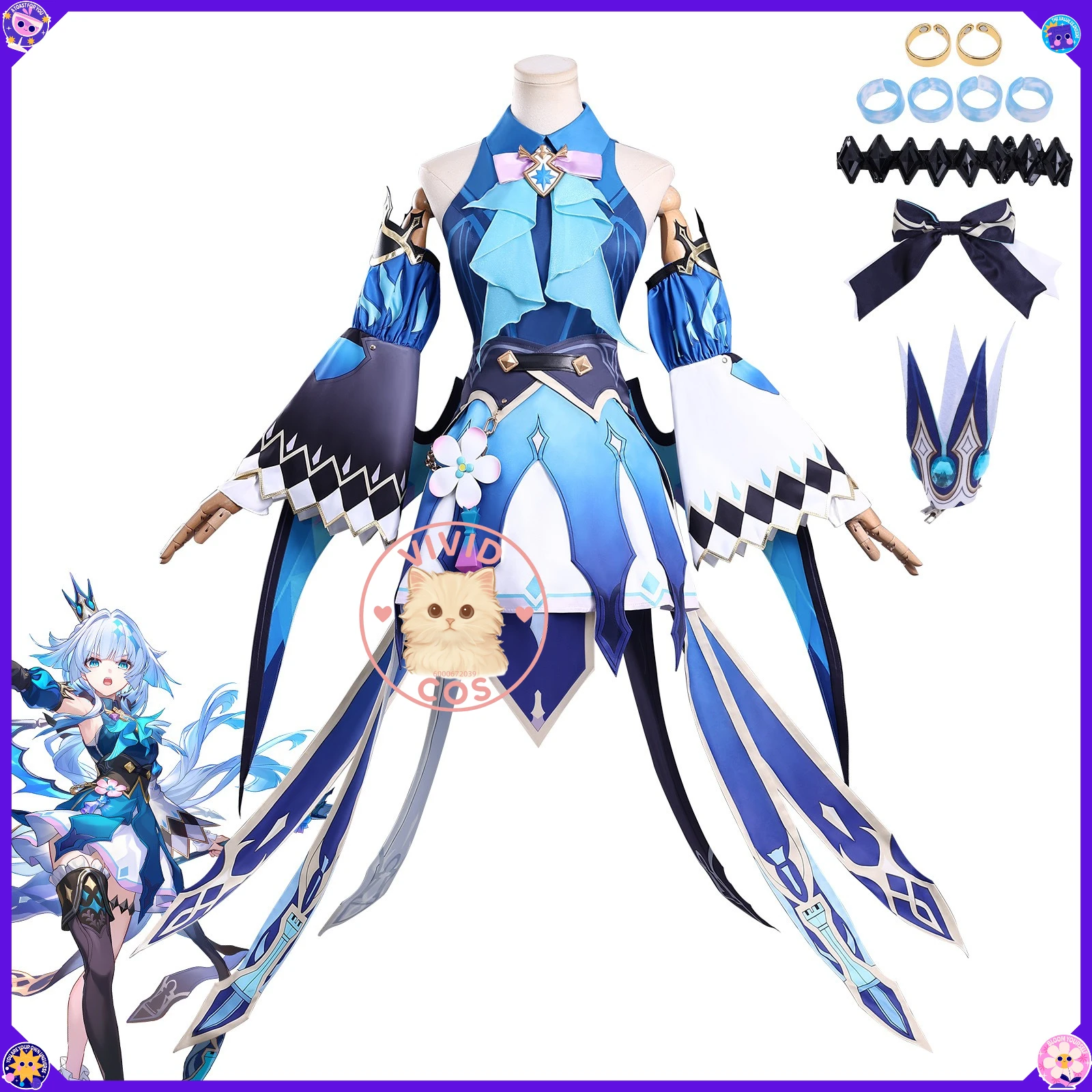 لعبة هونكاي: ستار رايل كليبوث أزياء تنكرية أنيمي سيريدا فستان مثير الزي شعر مستعار لعب الأدوار الشعبي كوميك كون حفلة الهالوين