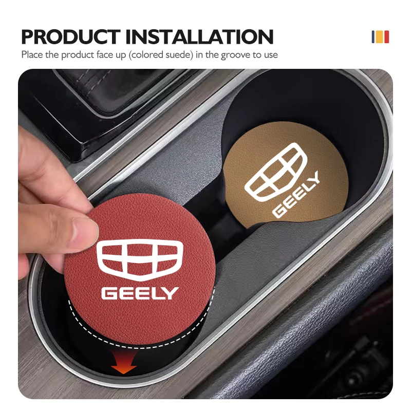 2 Pack Car Carbon Leather Water Coaster Anti-Noise Coaster Pads for Geely Mangeloo Coolui gx3 Geometry C Emgrand Atlas Tugela