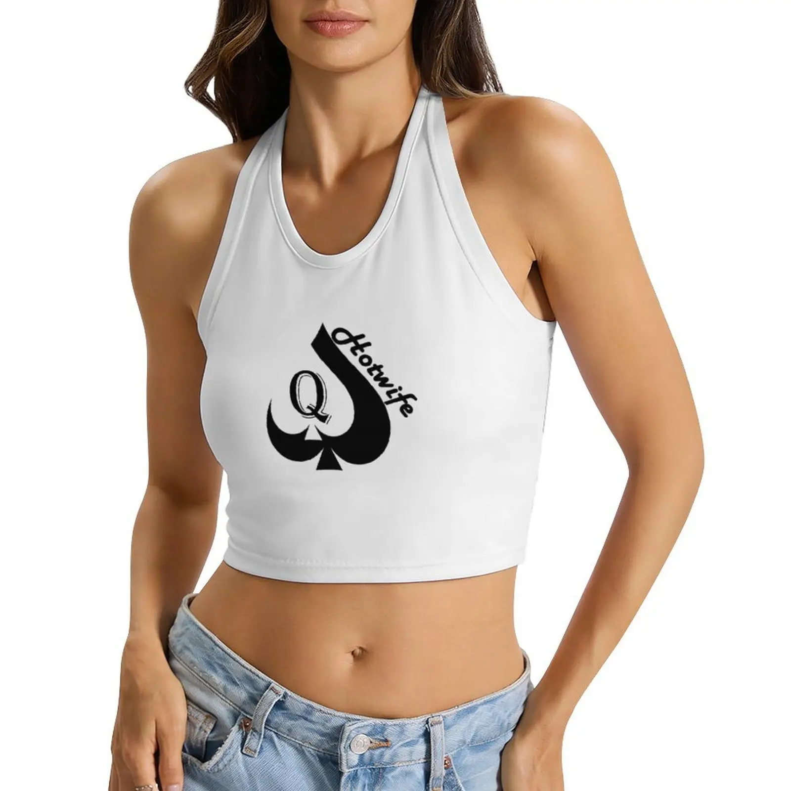 Women's Hotwife Letter Print Halter Crop Tops Backless Party Tank Clubwear