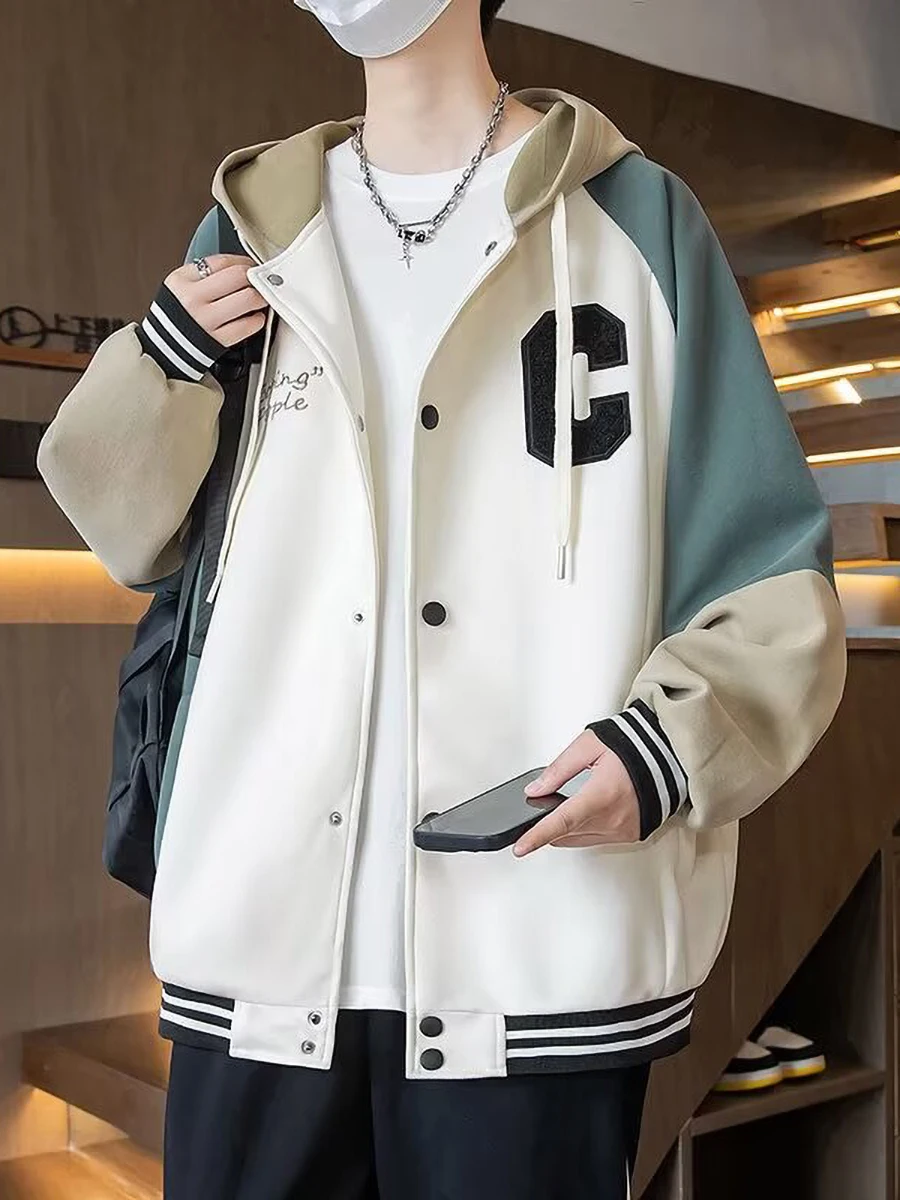 

Spring Autumn Baseball Jaet for Boys Sli Outfit Teenagers Casual Loose Fit Breathable Long Sve with Hood Polyester F...
