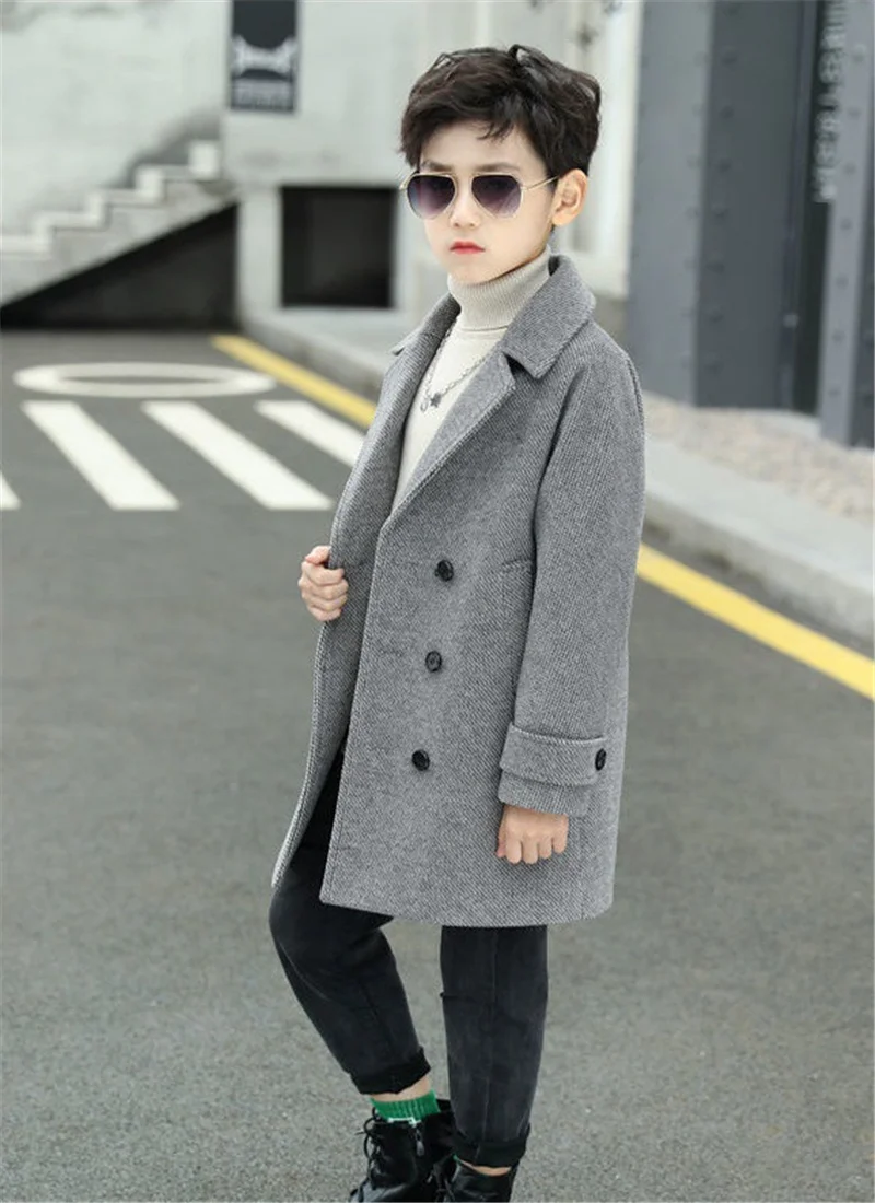 Winter Woolen Jacket For Boy New 2023 Fashion Thickening Coats Handsome Mid-Length Keep Warm Outerwear Casual Children Clothing