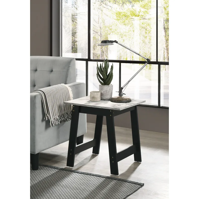 

Kenzo 19" Black End Table with Faux Marble Top Finish
