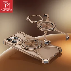 Oatsbasf Metal Mechanical Phone Case for iPhone 15 16 Pro Max Magsafe Bazel-Less Phone Cover w/ Magnetic Wireless Charge Holder