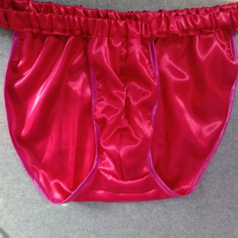Мужские сексуальные гладкие двусторонние атласные трусики ручной работы, нежные шелковистые текстурные трусы, эротические стринги для трансвеститов, большие размеры