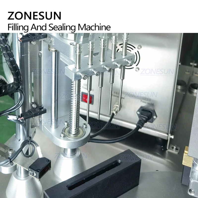 ZONESUN 5 Head Rotary Automatic Ceramic Pump Lotion Single-dose Strips Plastic Dropper Vial Pack Filling And Sealing Machine