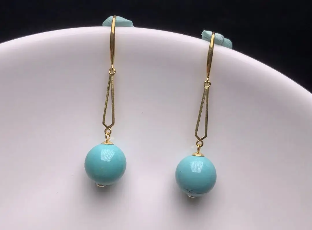 

Certificated 925 Sterling Silver Set Natural Turquoise Zircons Gourd Ear Stud Sleeping Beauty Earrings Chinese Blessing Jewelry