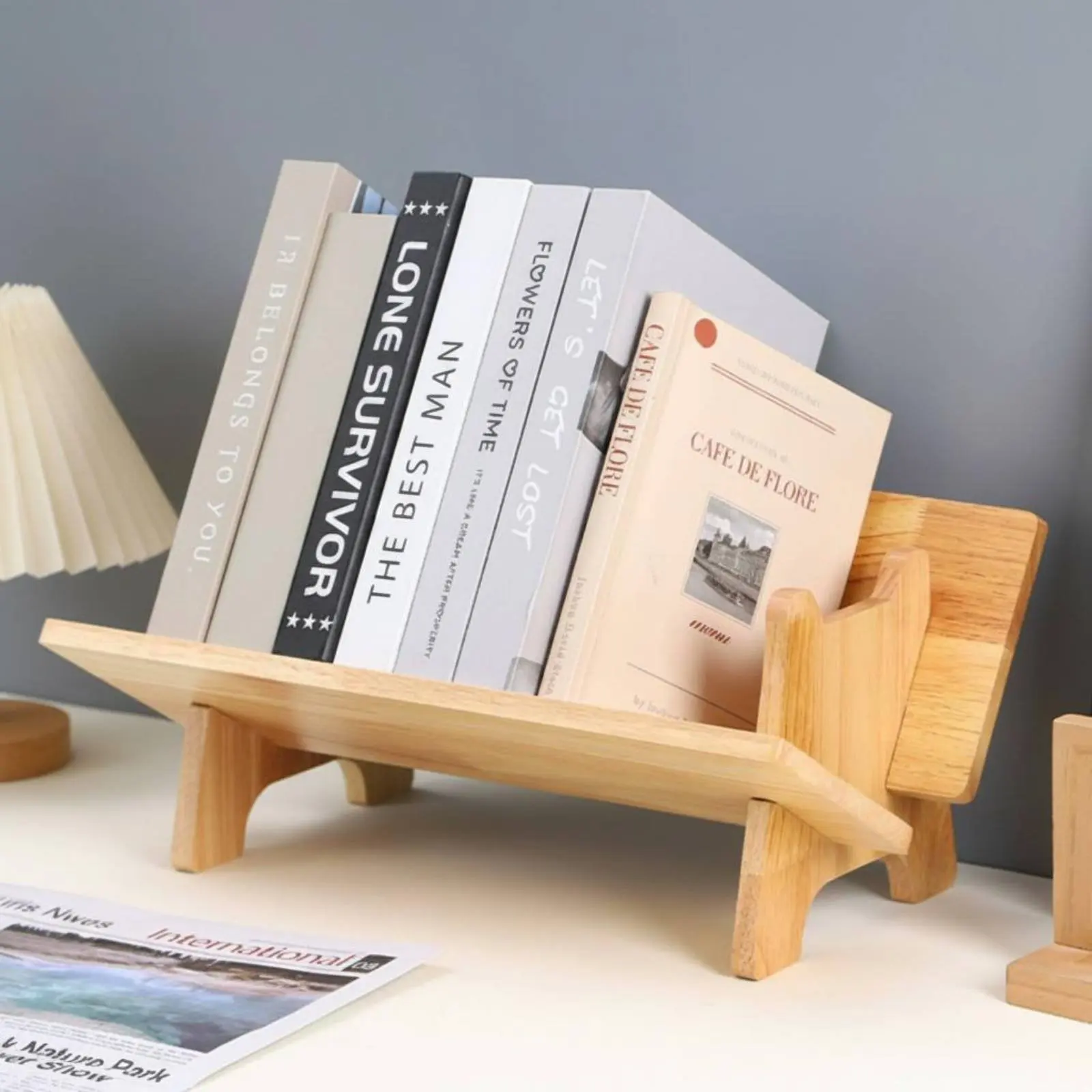 

Desktop Book Organizer Space Saving Desktop Book Rack Desk Shelf Sturdy Home Storage Solid Wood for Children